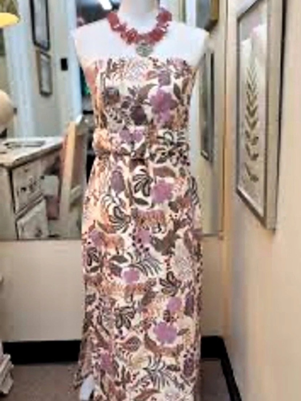 Jade Melody Tam Melody Tam Floral Maxi Dress in Cream & Purple Size Large NWT